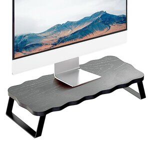 Dual Monitor Stand 2 Pack Wood Desk Riser Black Organizer